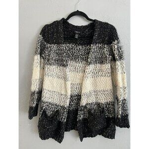 STYLE & CO WOMENS BLACK WHITE FUZZY OPEN FRONT CARDIGAN SIZE M